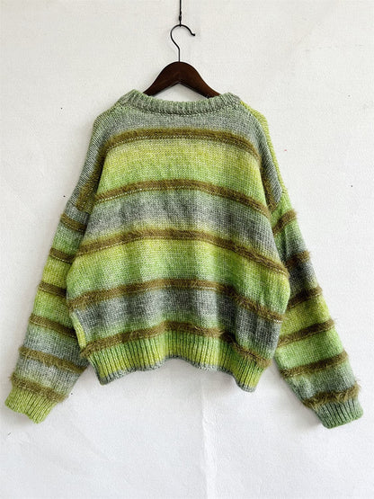 Striped Round Neck Long Sleeve Sweater.