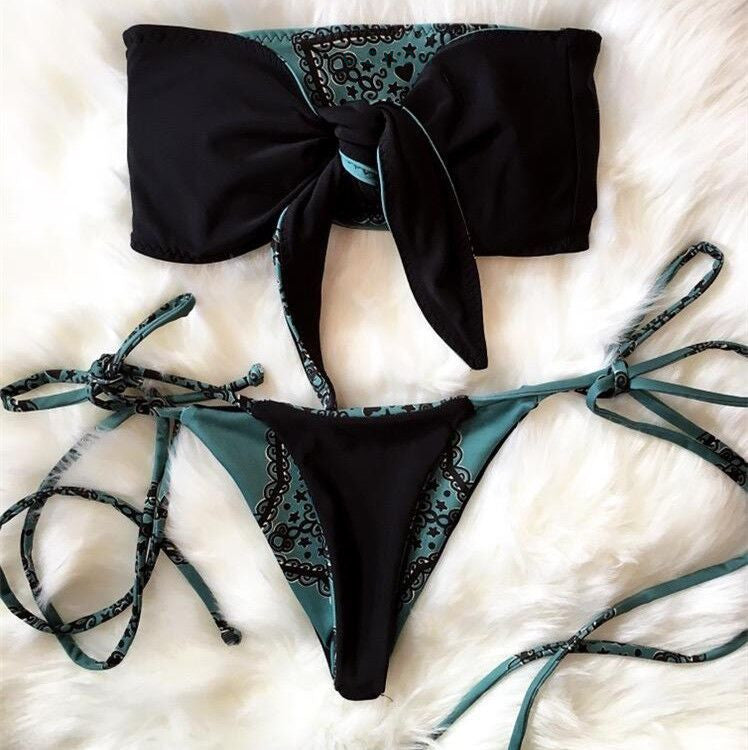 Retro Printed Bikini Front Knotted Swimsuit Female Tied Swimsuit Bikini Bella Mia