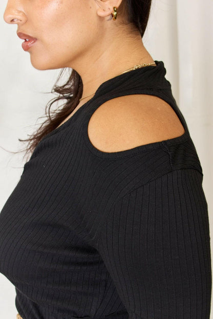 Culture Code Full Size Ribbed Surplice Cold Shoulder Top.