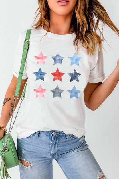 Star Round Neck Short Sleeve T-Shirt.