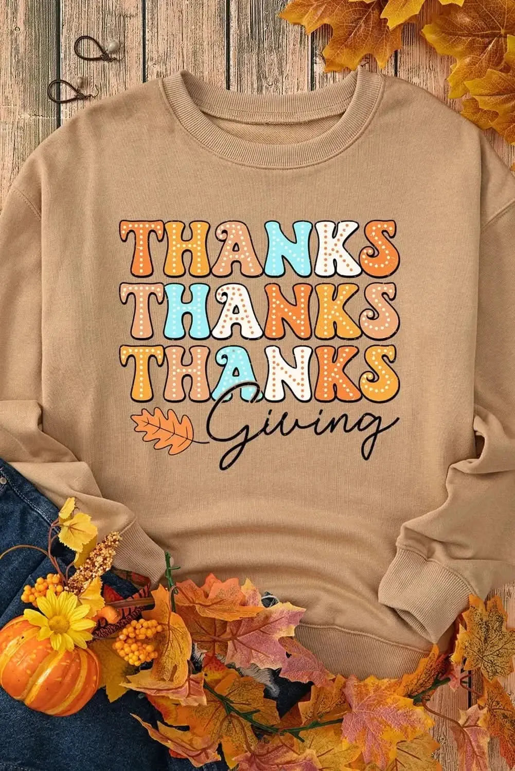 THANKSGIVING Round Neck Dropped Shoulder Sweatshirt - Love Salve 