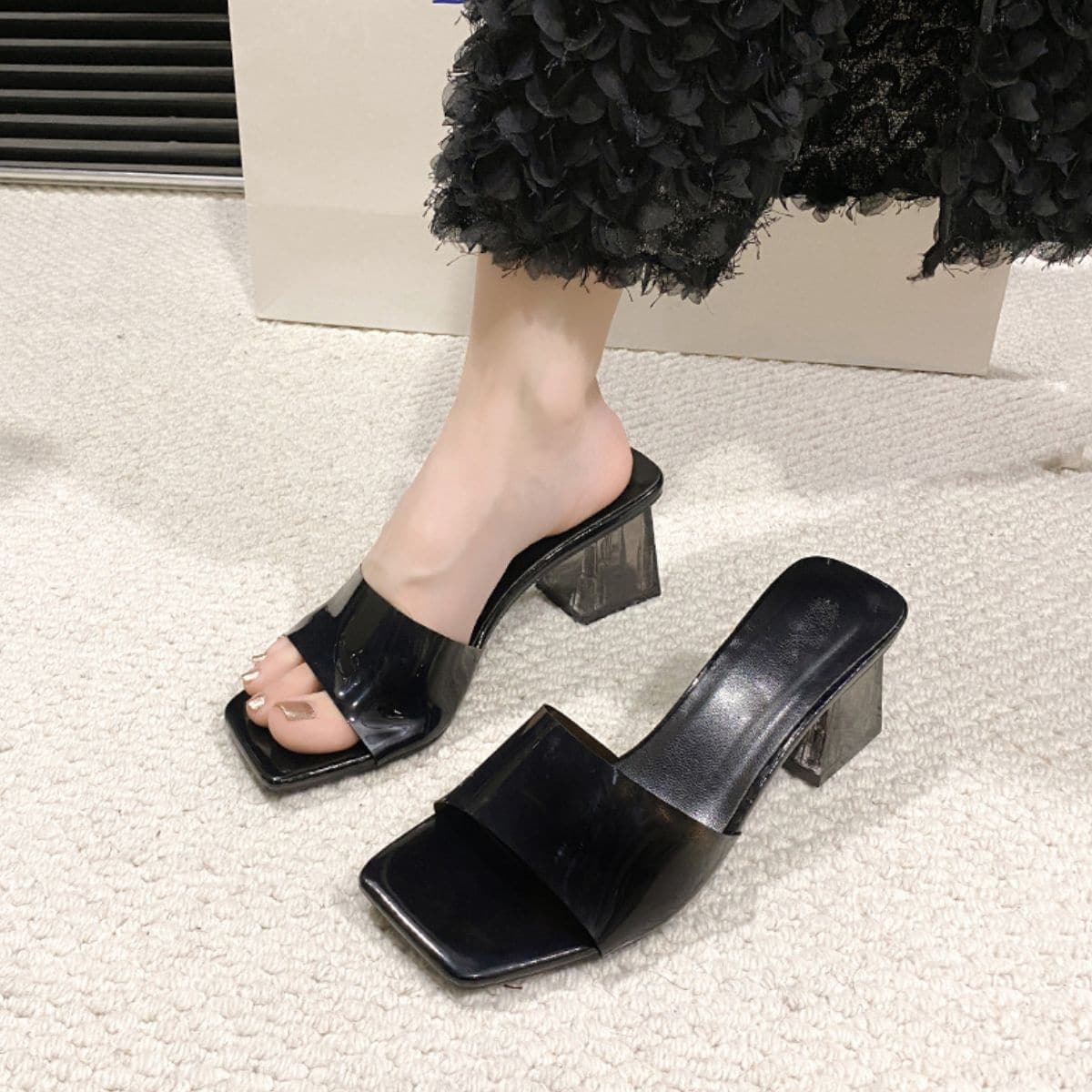 Open Toe Block Heel Sandals.