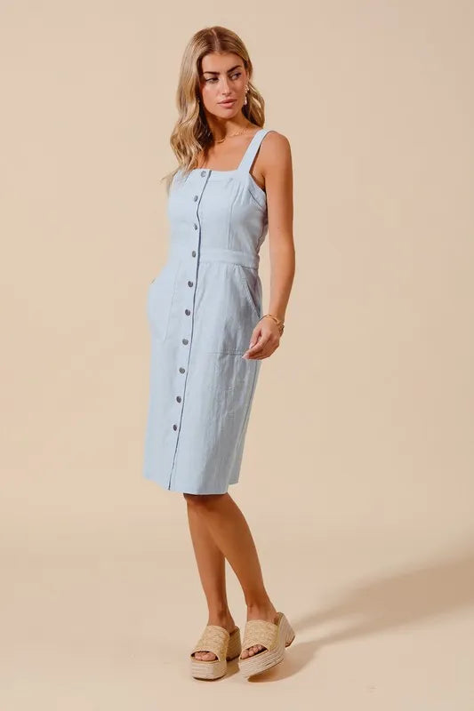 Classic Charm Button-Down Pinafore Dress