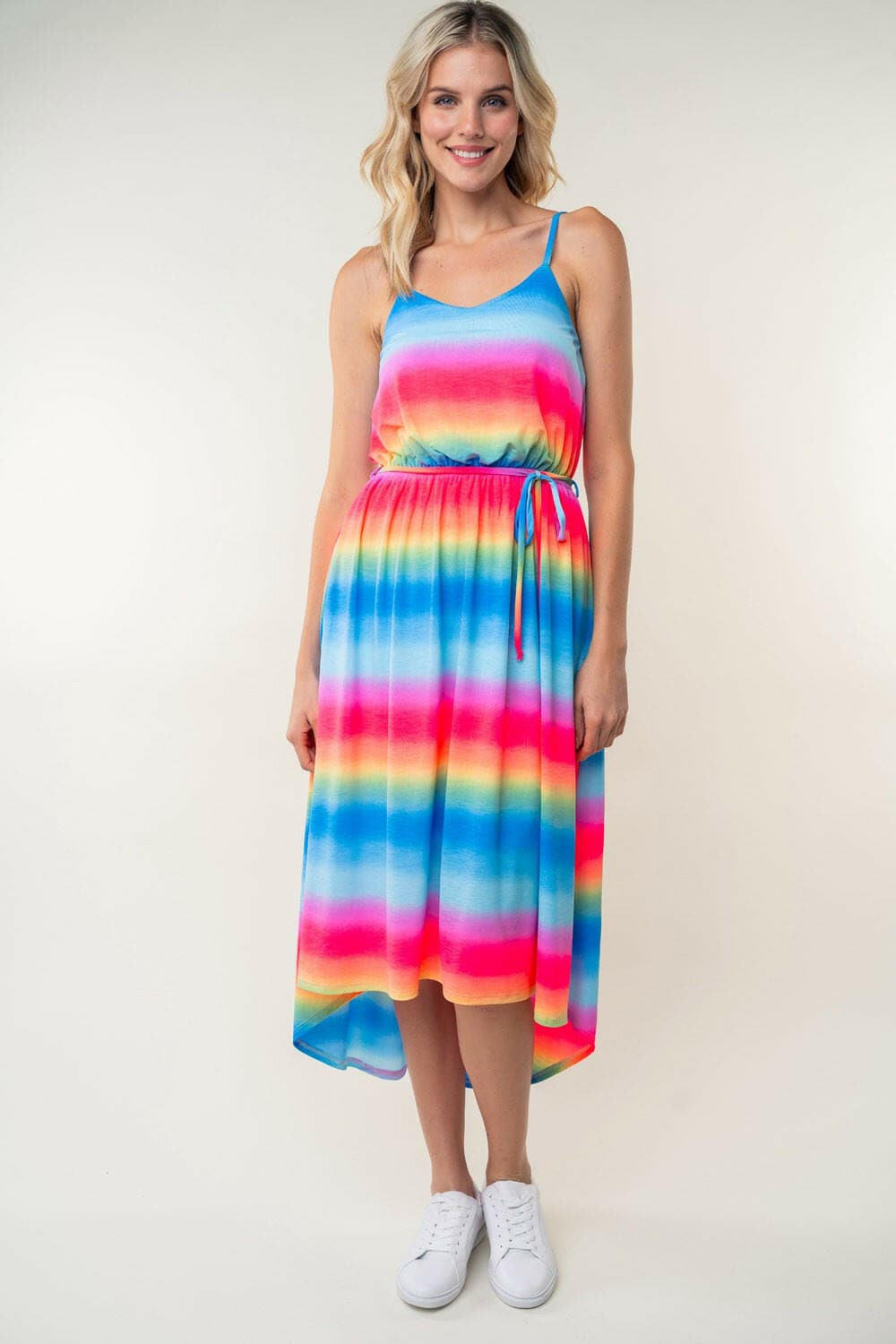 White Birch Full Size Ombre Striped Midi Cami Dress.