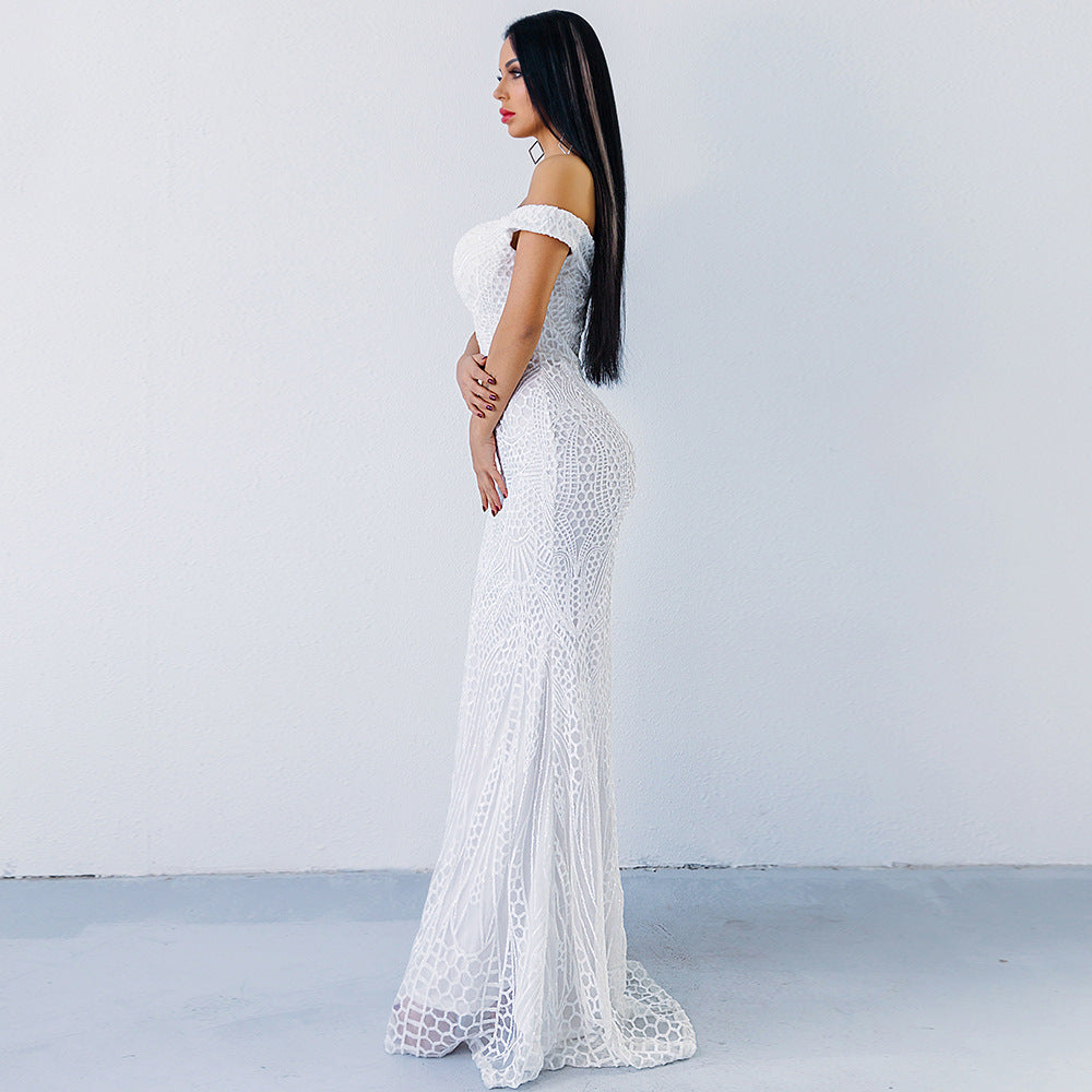 Women Clothing Dress Sexy Sequined Tube Top Mopping Banquet Party Evening Dress Fishtail Dress Prom Formal Gown Bella Mia