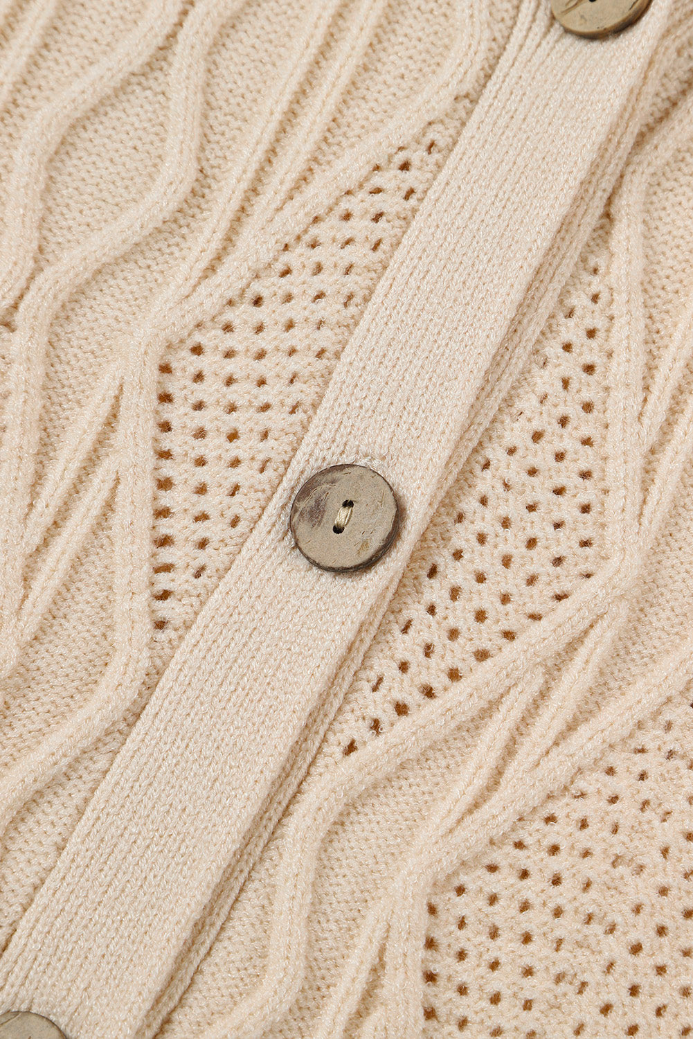 Chic apricot plus size knitted cardigan with hollow-out details