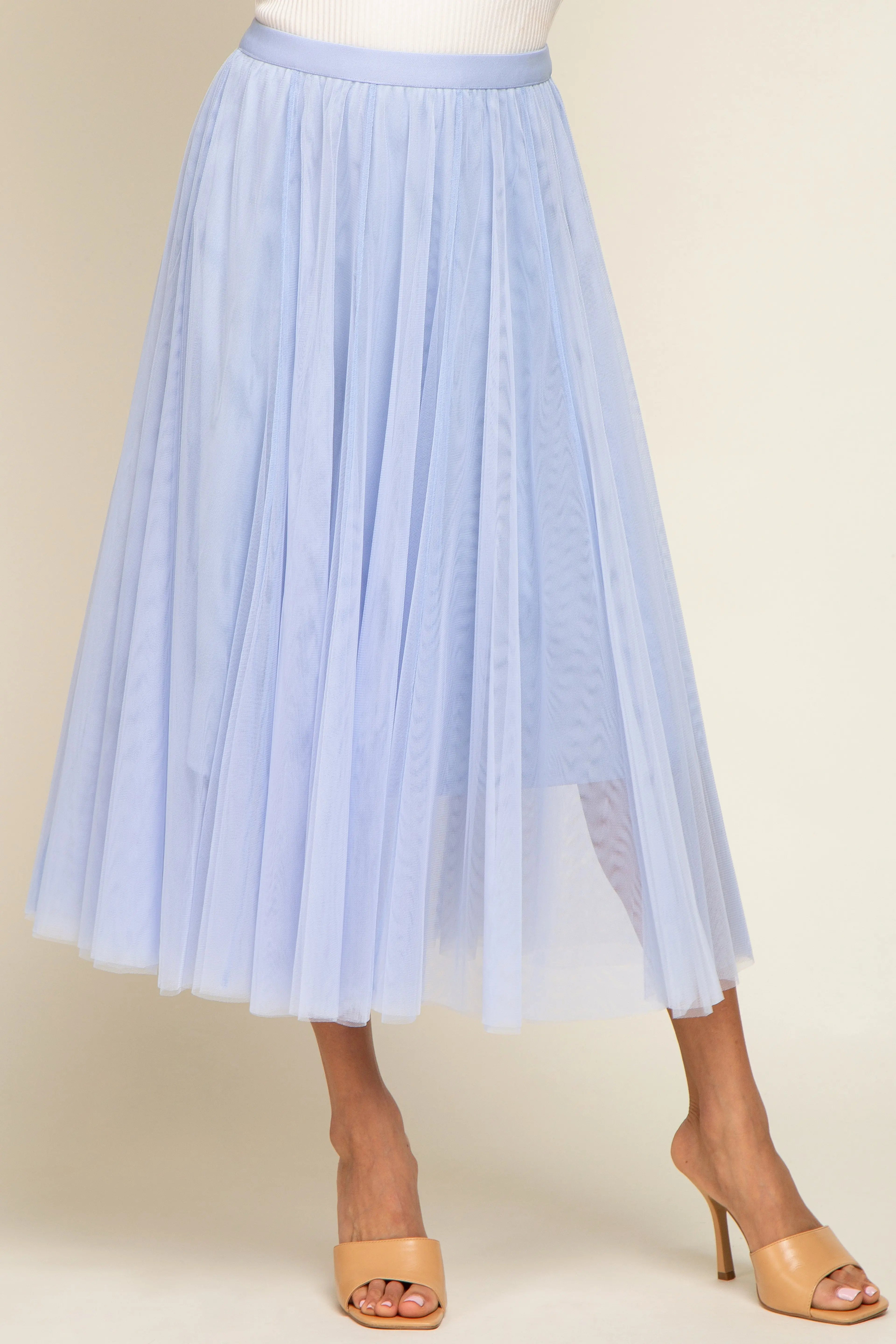 Light Blue Tulle Midi Skirt PinkBlush