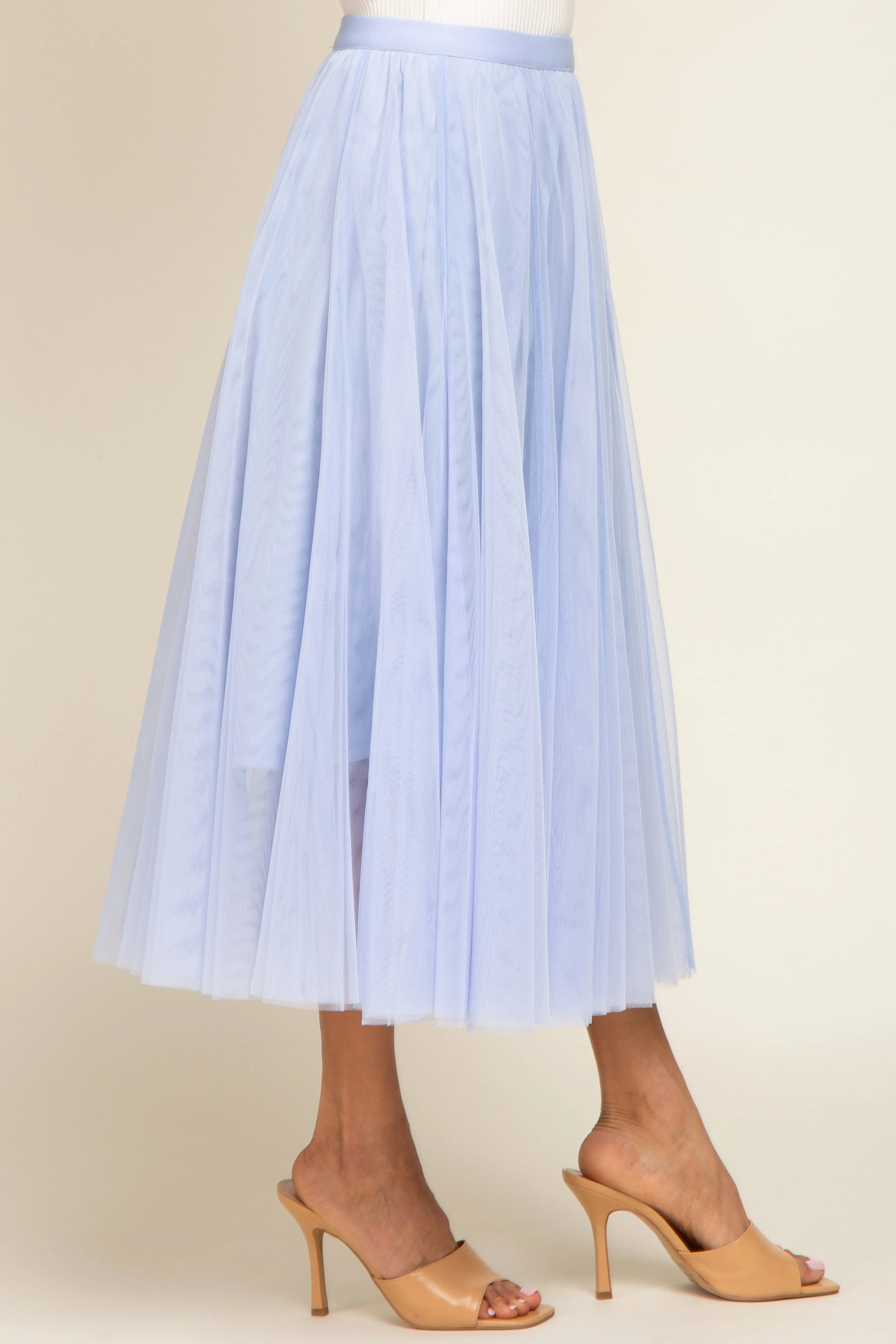 Light Blue Tulle Midi Skirt PinkBlush