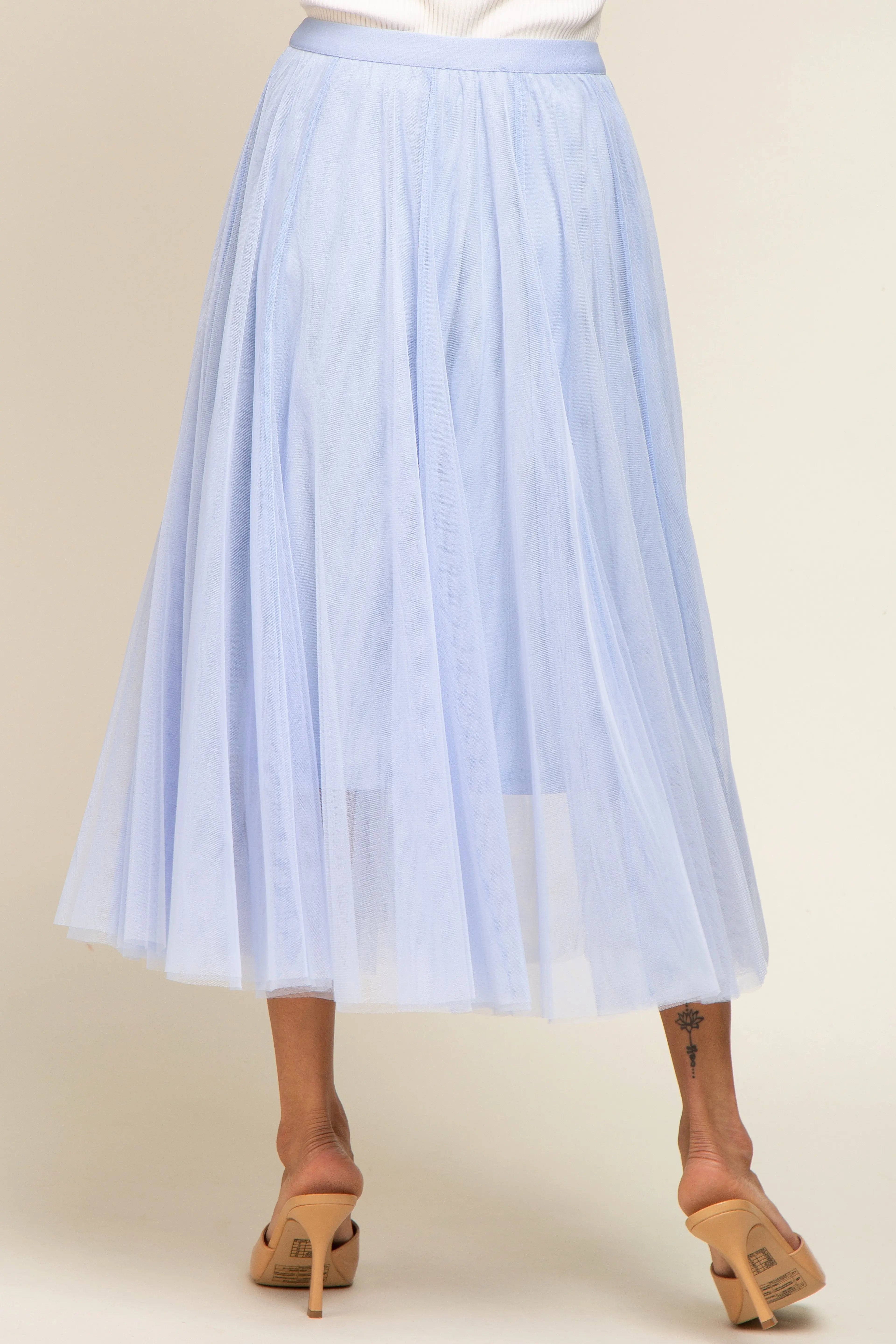 Light Blue Tulle Midi Skirt PinkBlush