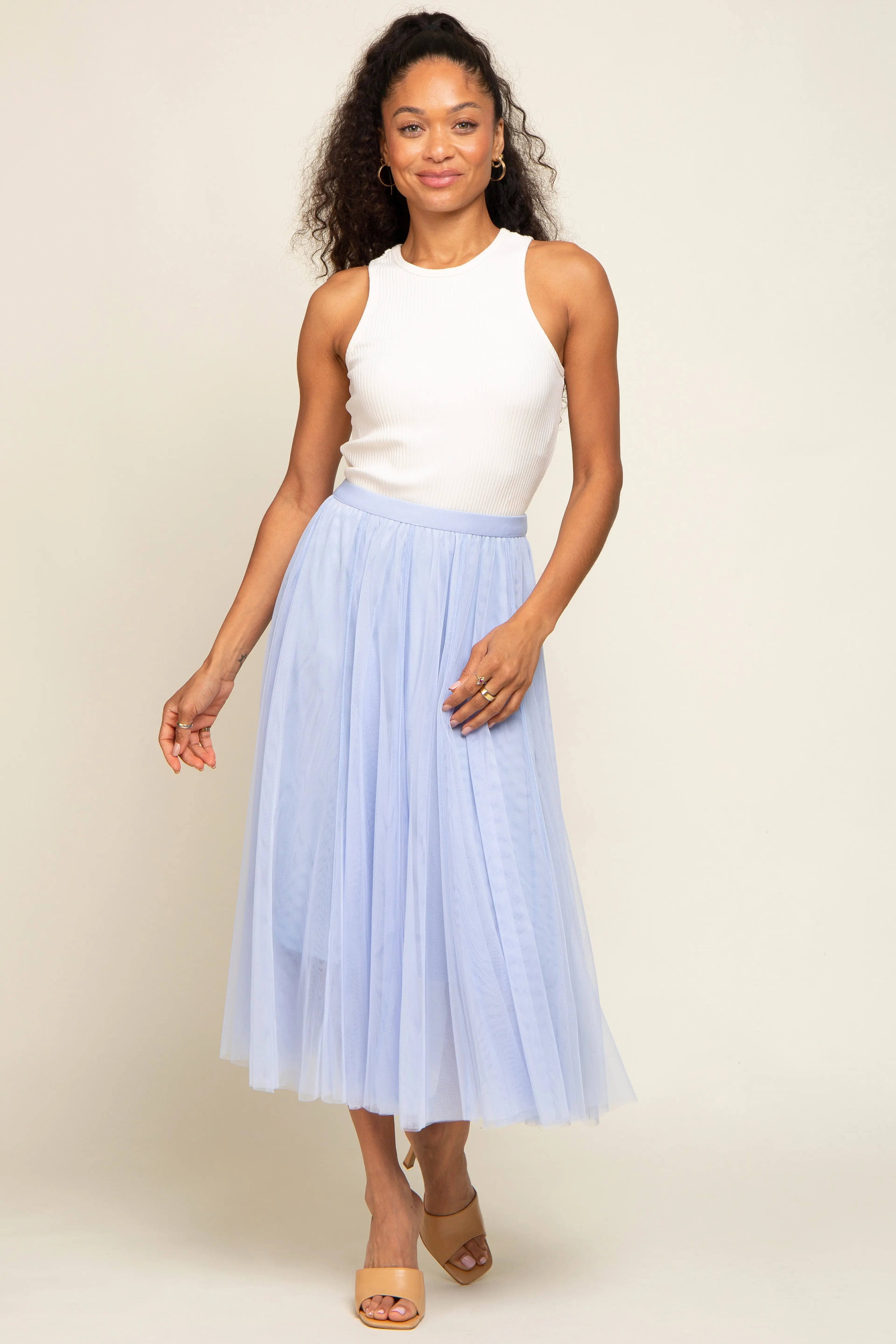 Light Blue Tulle Midi Skirt PinkBlush