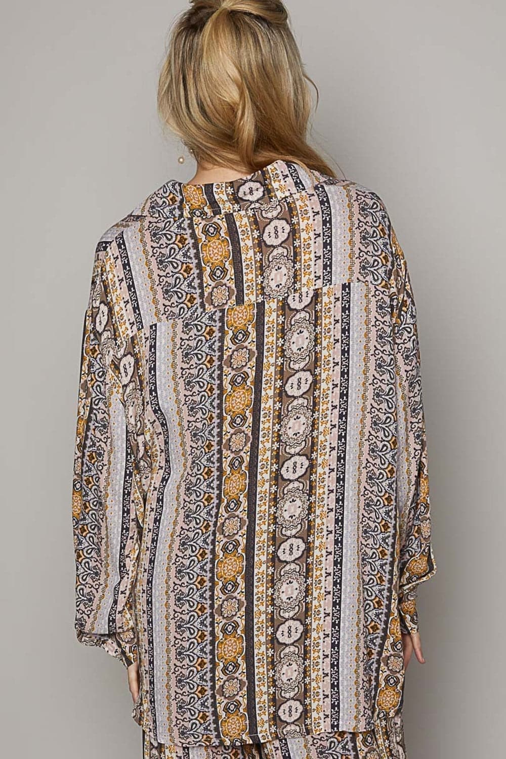 POL Long Sleeve Button Down Printed Shirt.