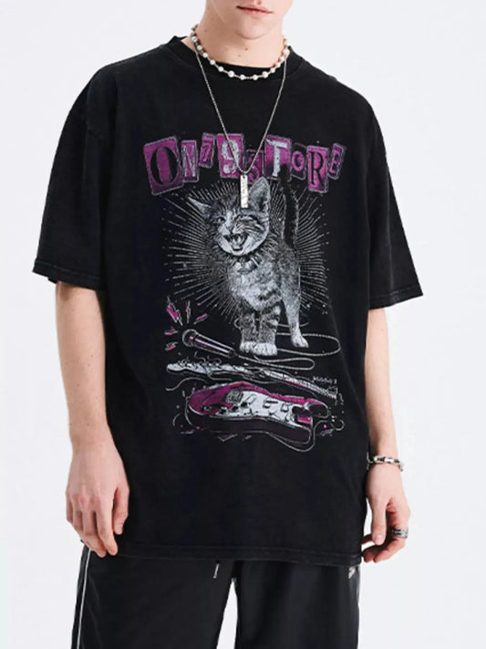 Men's Cat Graphic Oversized T-Shirt Simply Love
