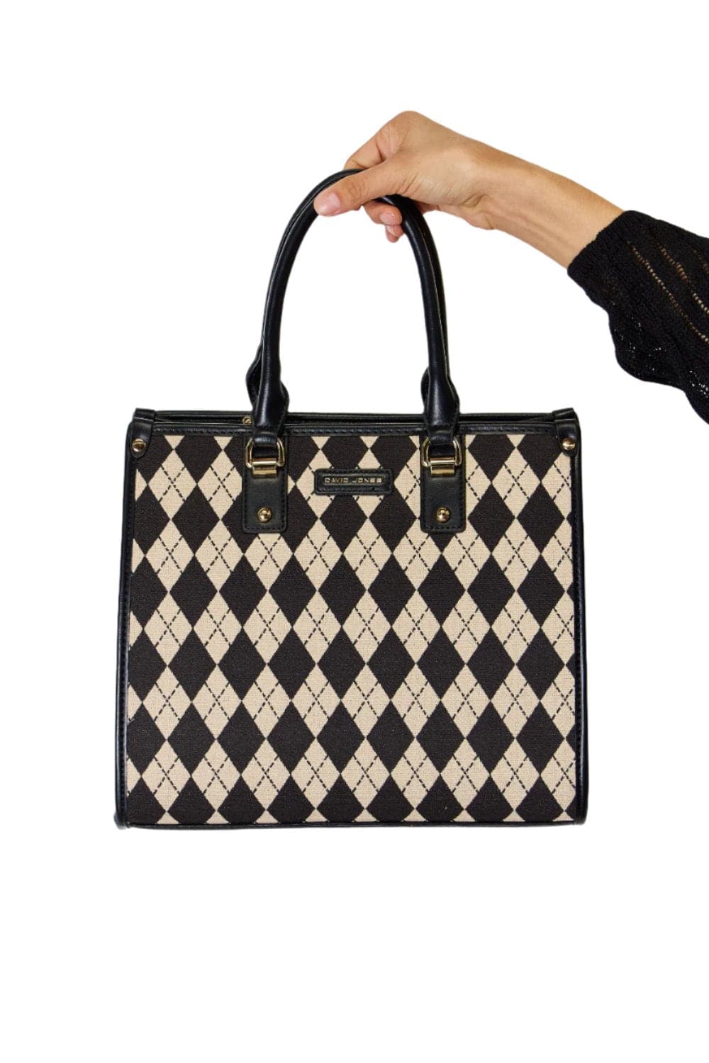 David Jones Argyle Pattern PU Leather Handbag.