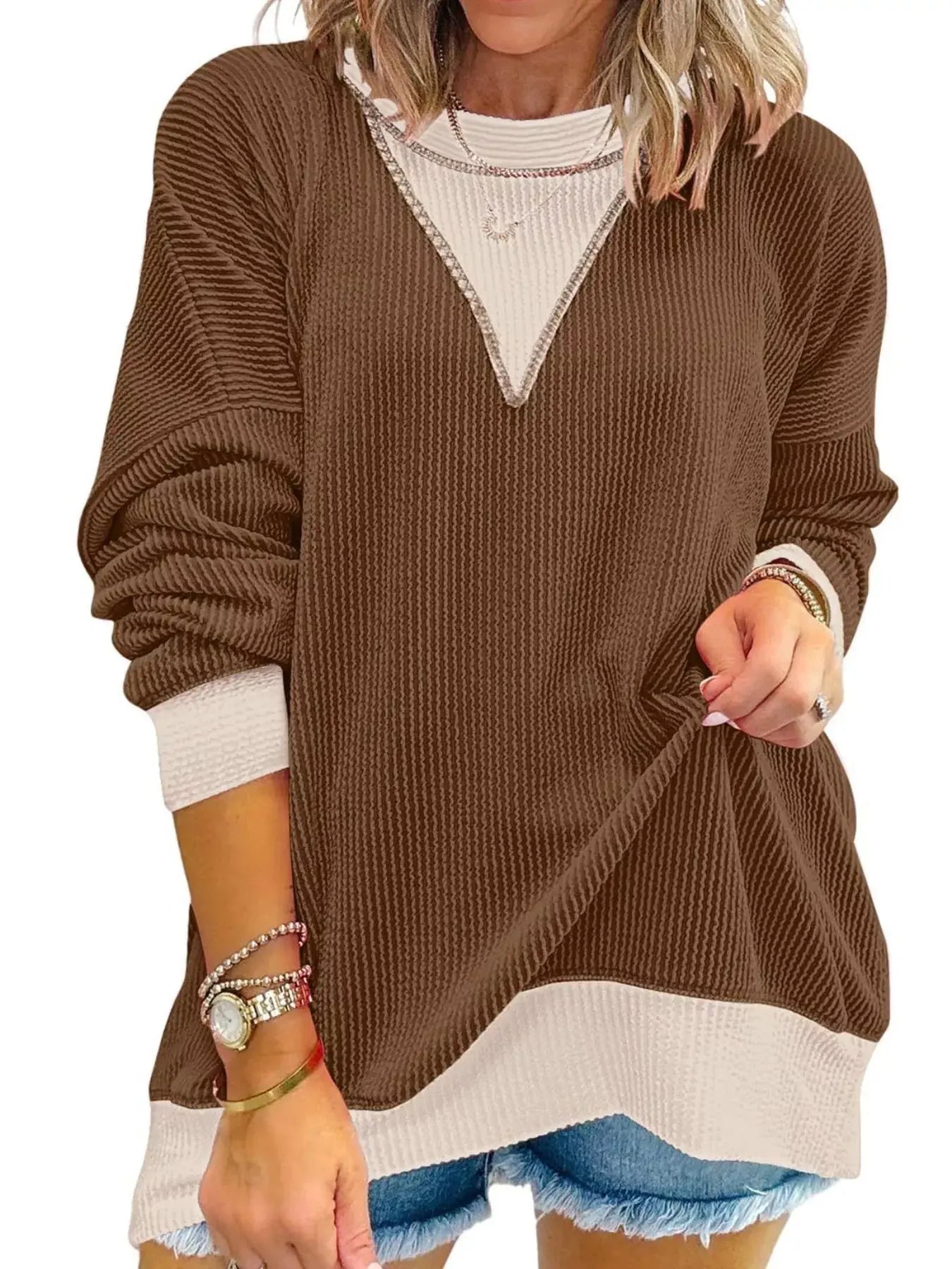 Contrast Dropped Shoulder Sweatshirt Simply Love