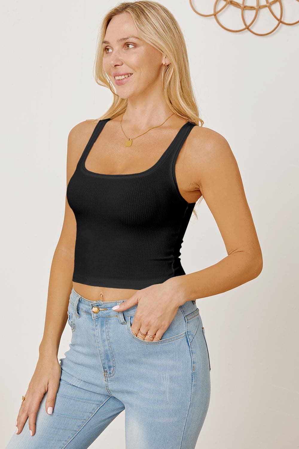 Square Neck Wide Strap Tank.