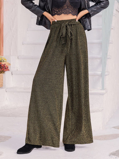 Ribbed High-Waisted Wide Leg Trousers