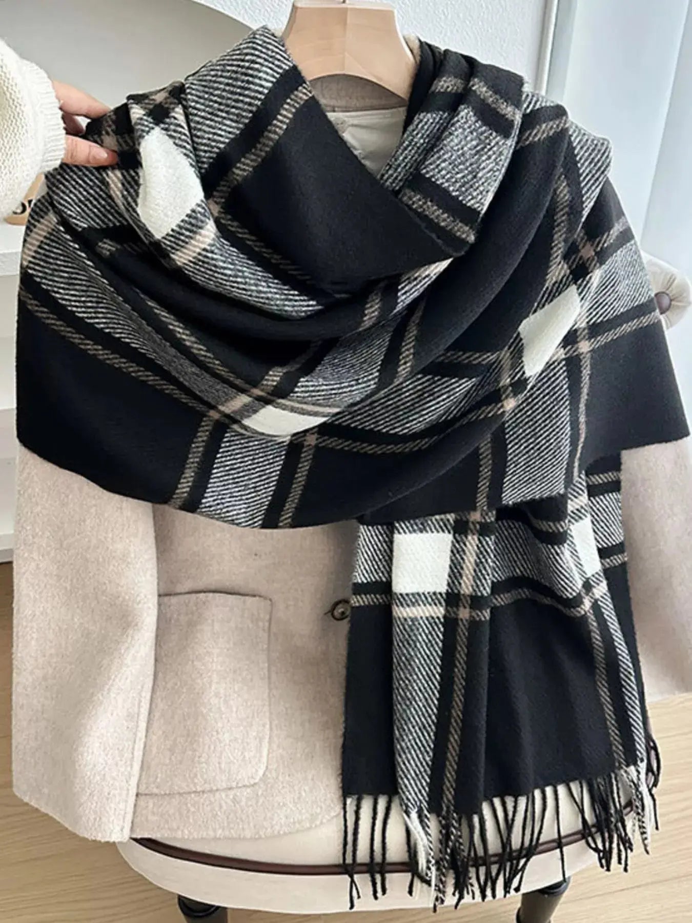 Classic Plaid Pattern Tassel Winter Scarf Simply Love