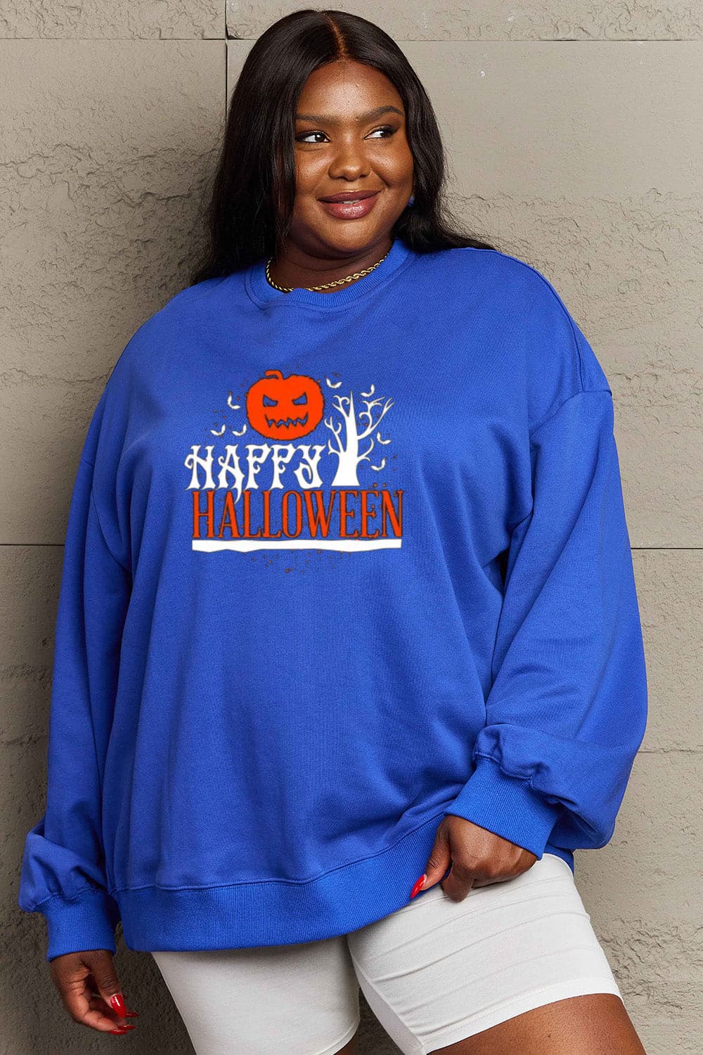 Simply Love Full Size HAPPY HALLOWEEN Graphic Sweatshirt.