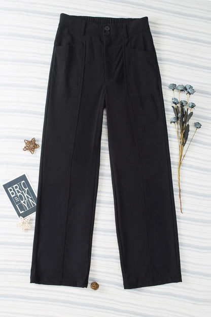 Comfort Fit Straight Leg Trousers with Elastic Waist