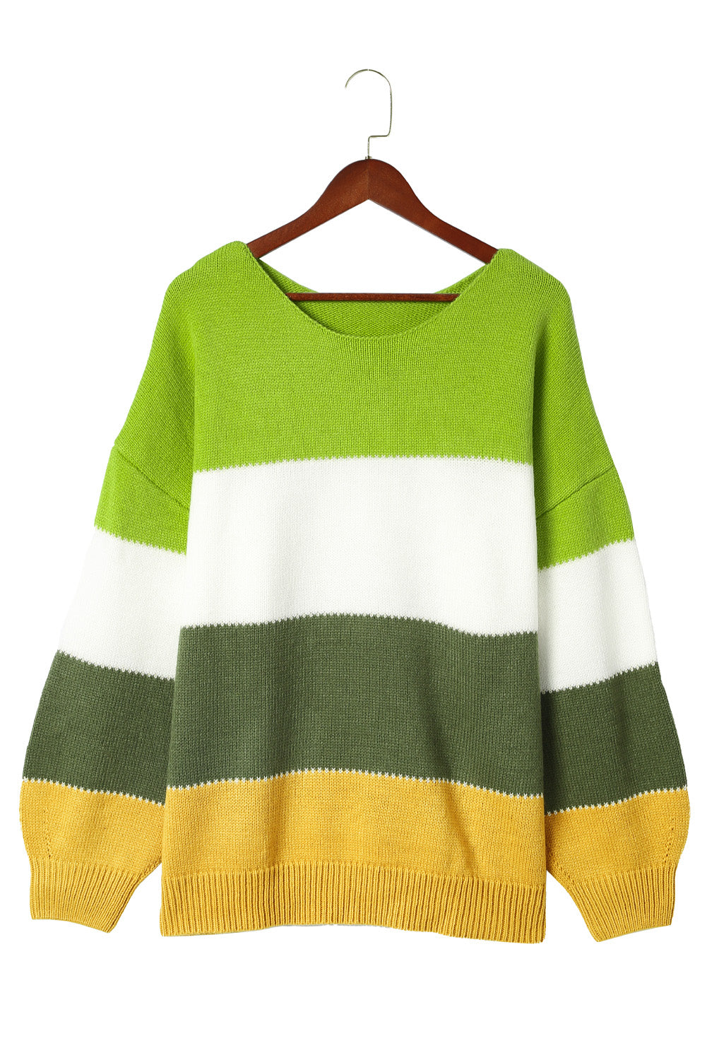 Chic green plus size patchwork sweater with color block design