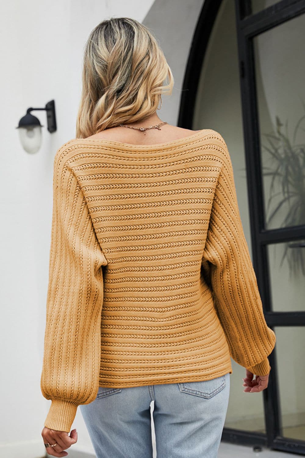 Boat Neck Batwing Sleeve Sweater.