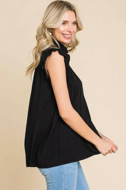 Culture Code Full Size Frill Edge Smocked Sleeveless Top.