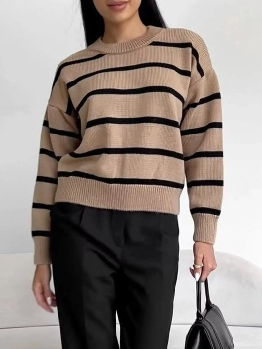 Striped Knit Round Neck Sweater Simply Love