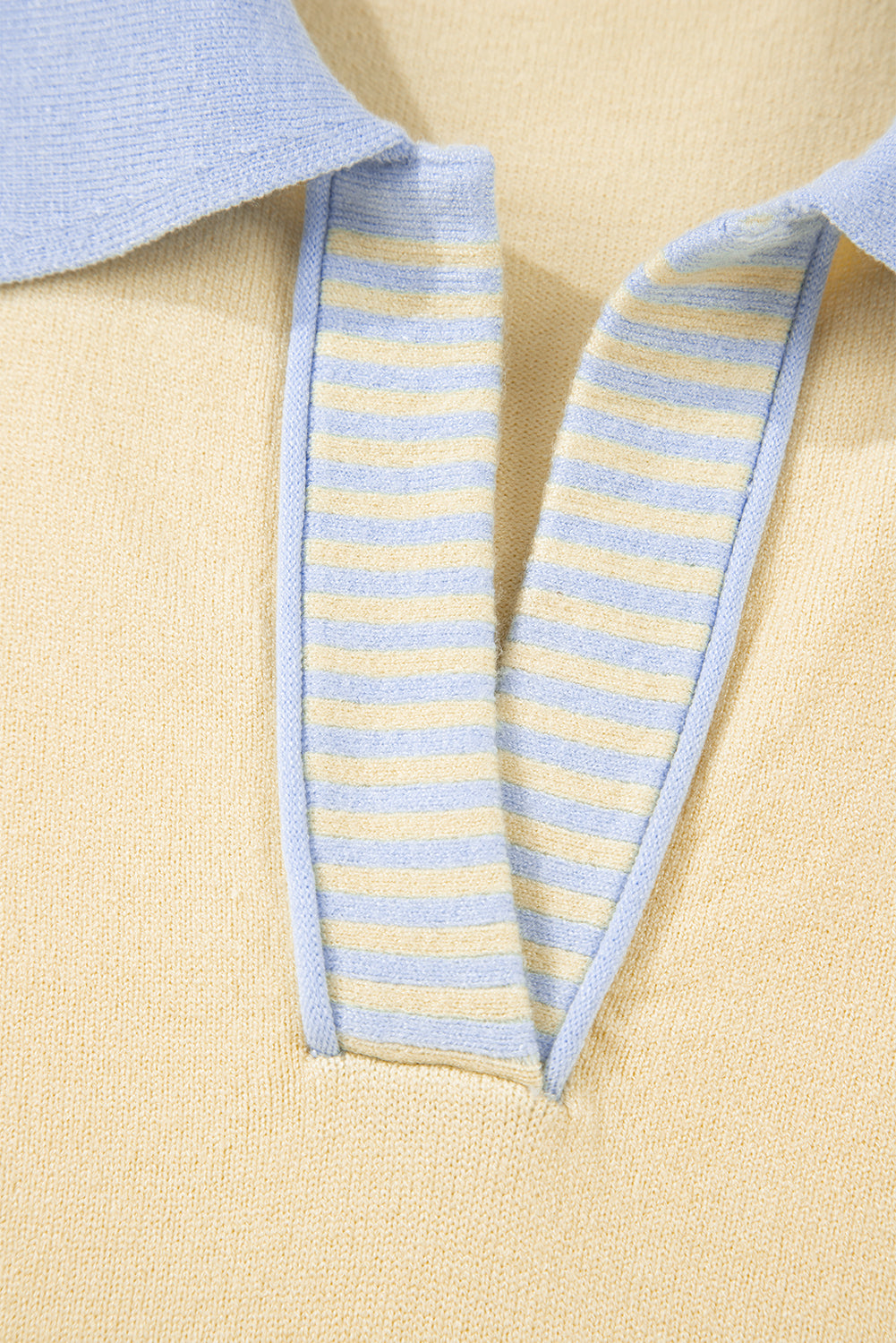 Sky Blue Stripe Color Block Knit Polo Collar Sweater