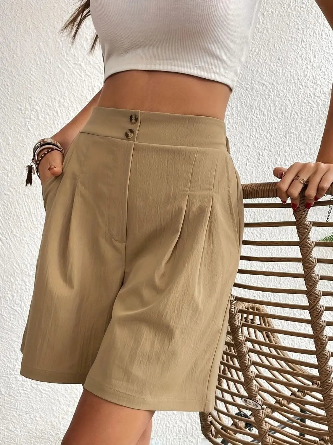 High-waisted pocket shorts for women - Love Salve 