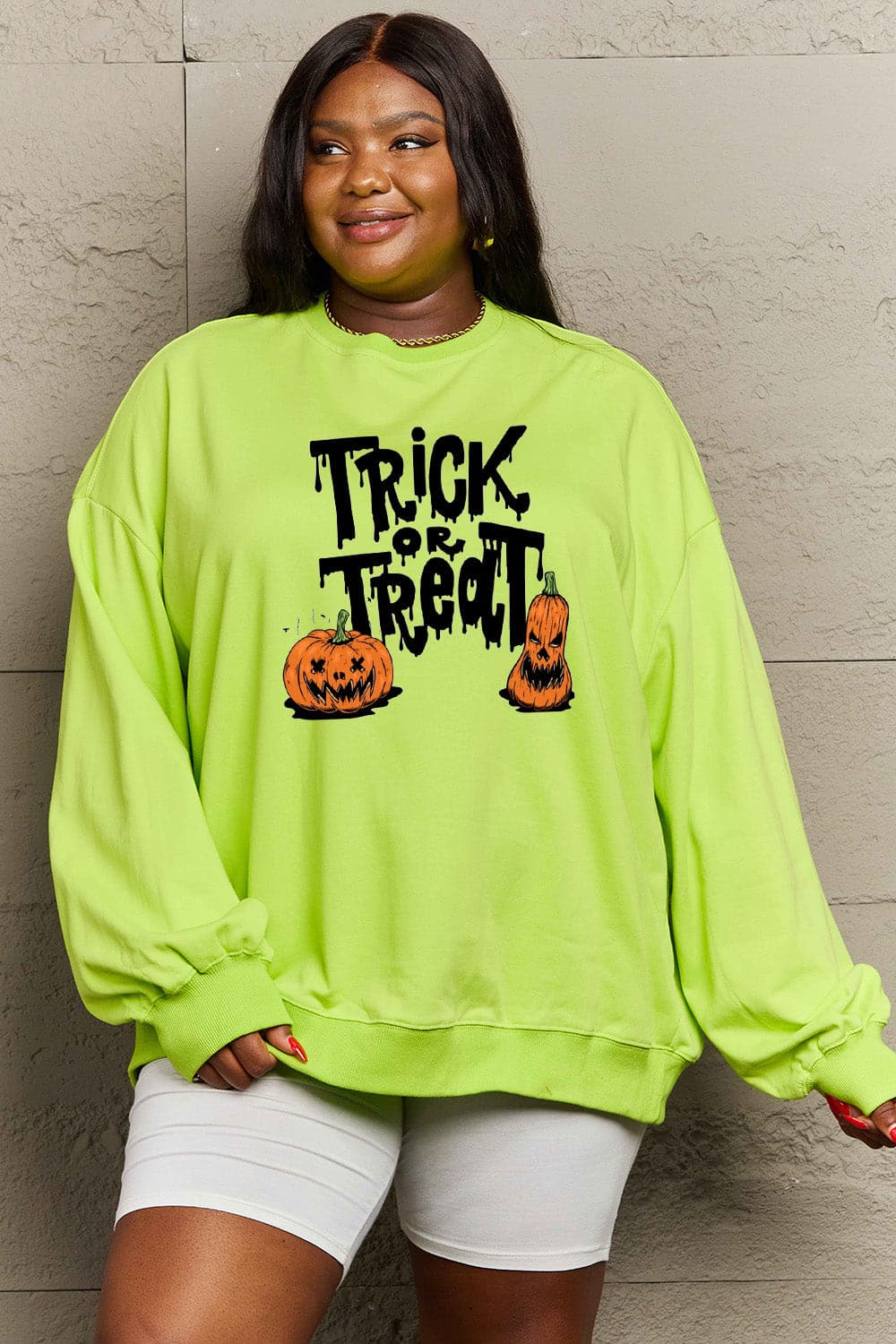 Simply Love Full Size TRICK OR TREAT Graphic Sweatshirt.