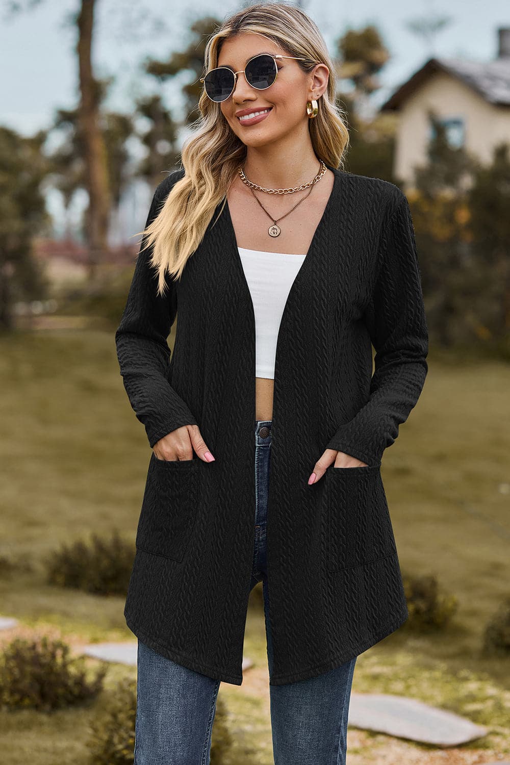 Open Front Long Sleeve Cardigan.