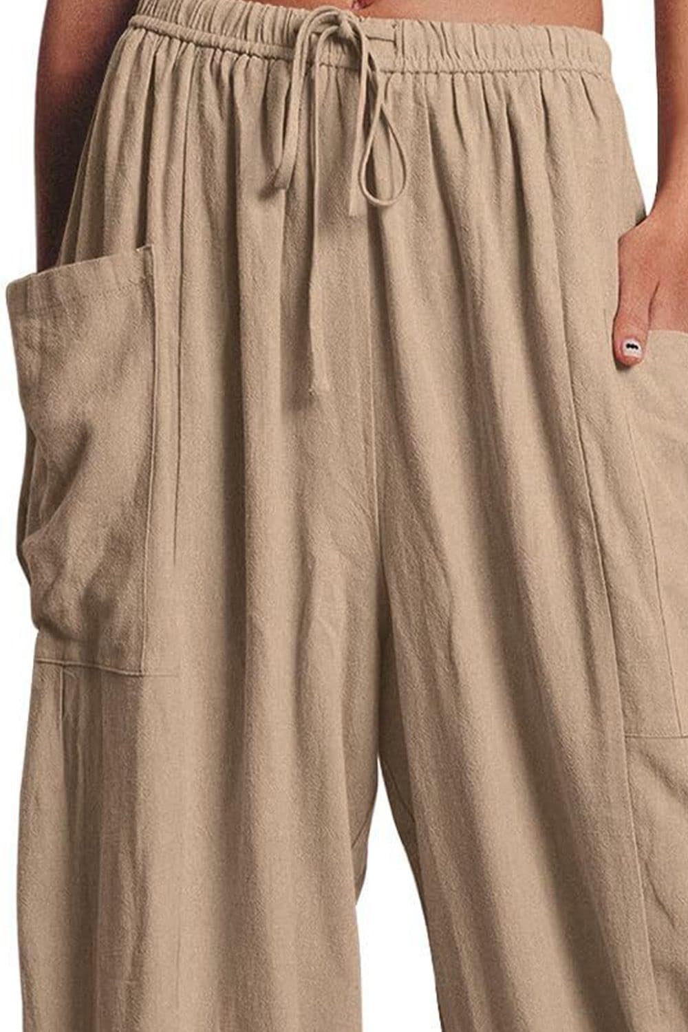 Full Size Pocketed Drawstring Wide Leg Pants.