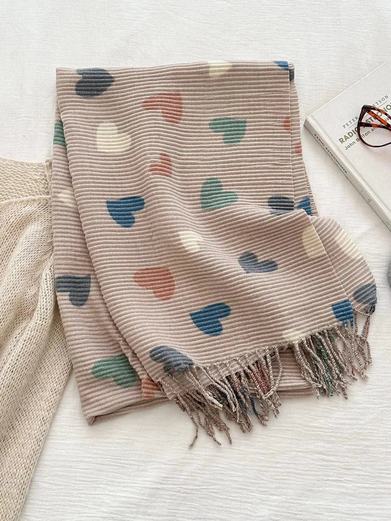 Heart Patterned Tassel Scarf Simply Love