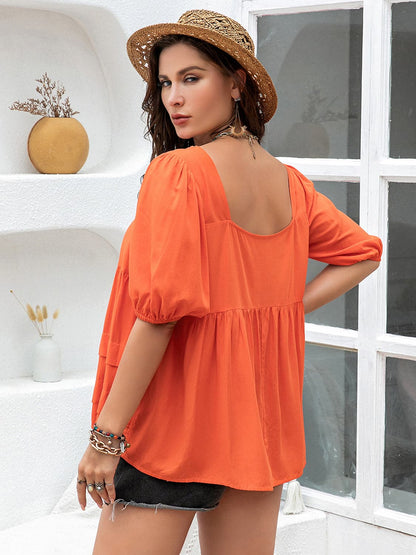 Plus Size Square Neck Half Sleeve Blouse.