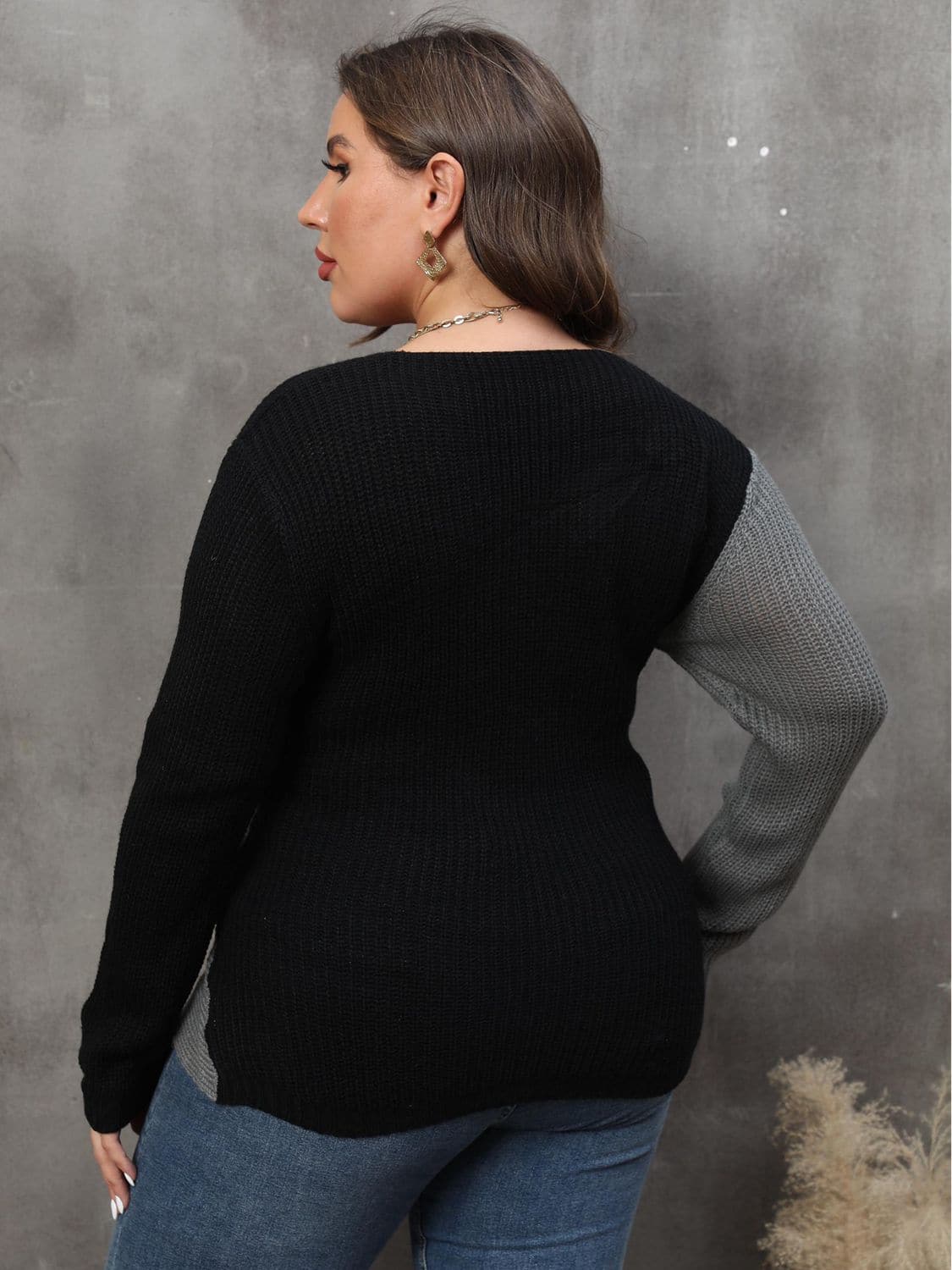 Plus Size Two-Tone Surplice Neck Sweater.