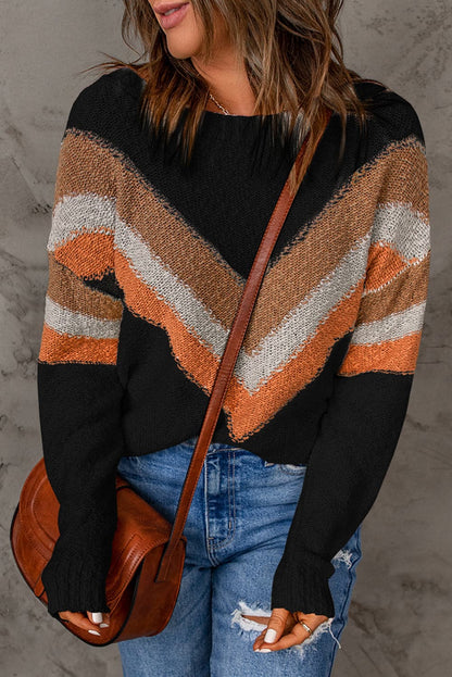 Contrast Round Neck Dropped Shoulder Sweater.