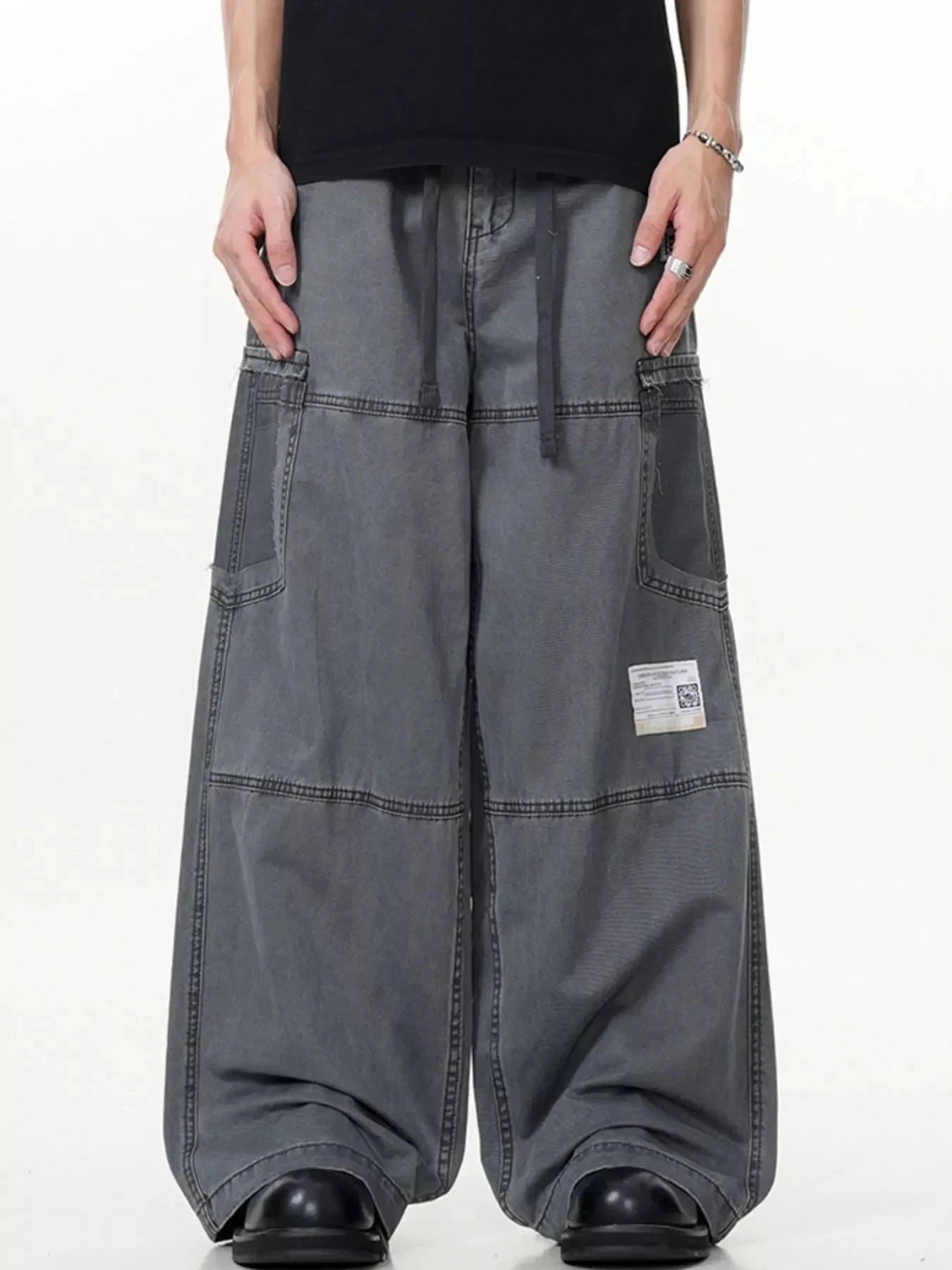 Men's Wide Leg Cargo Pants With Pockets Polyester Spandex Blend Simply Love