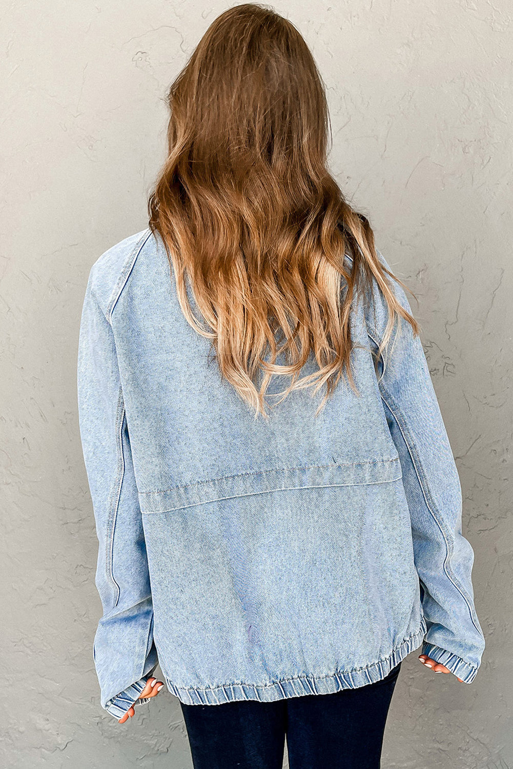 Myosotis Elastic Edge Collared Denim Jacket With Pocket Dear-Lover Dropshipping