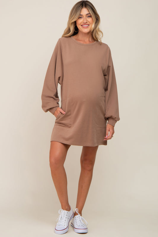 Mocha Ultra Soft Maternity Sweatshirt Dress PinkBlush