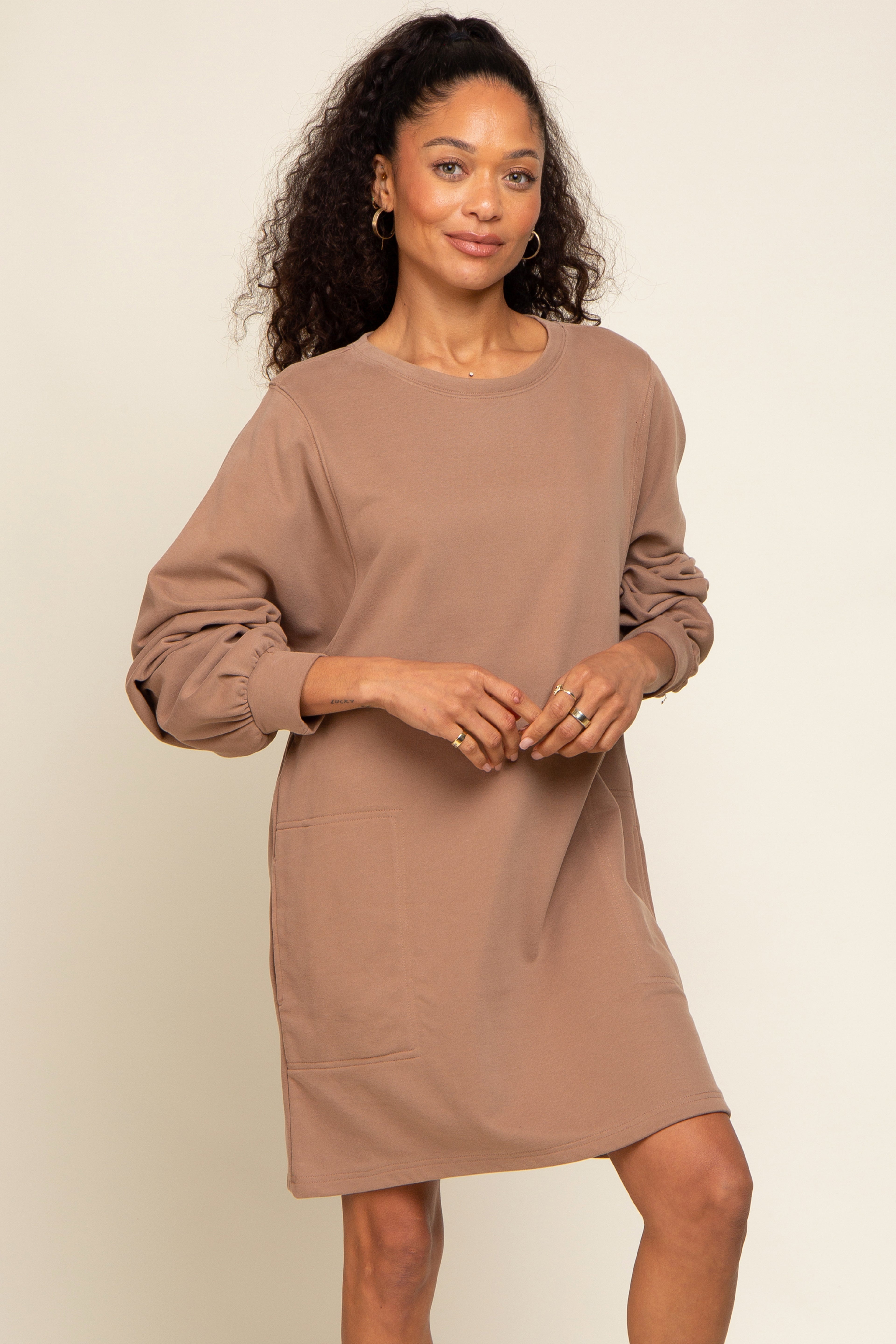 Mocha Ultra Soft Maternity Sweatshirt Dress PinkBlush