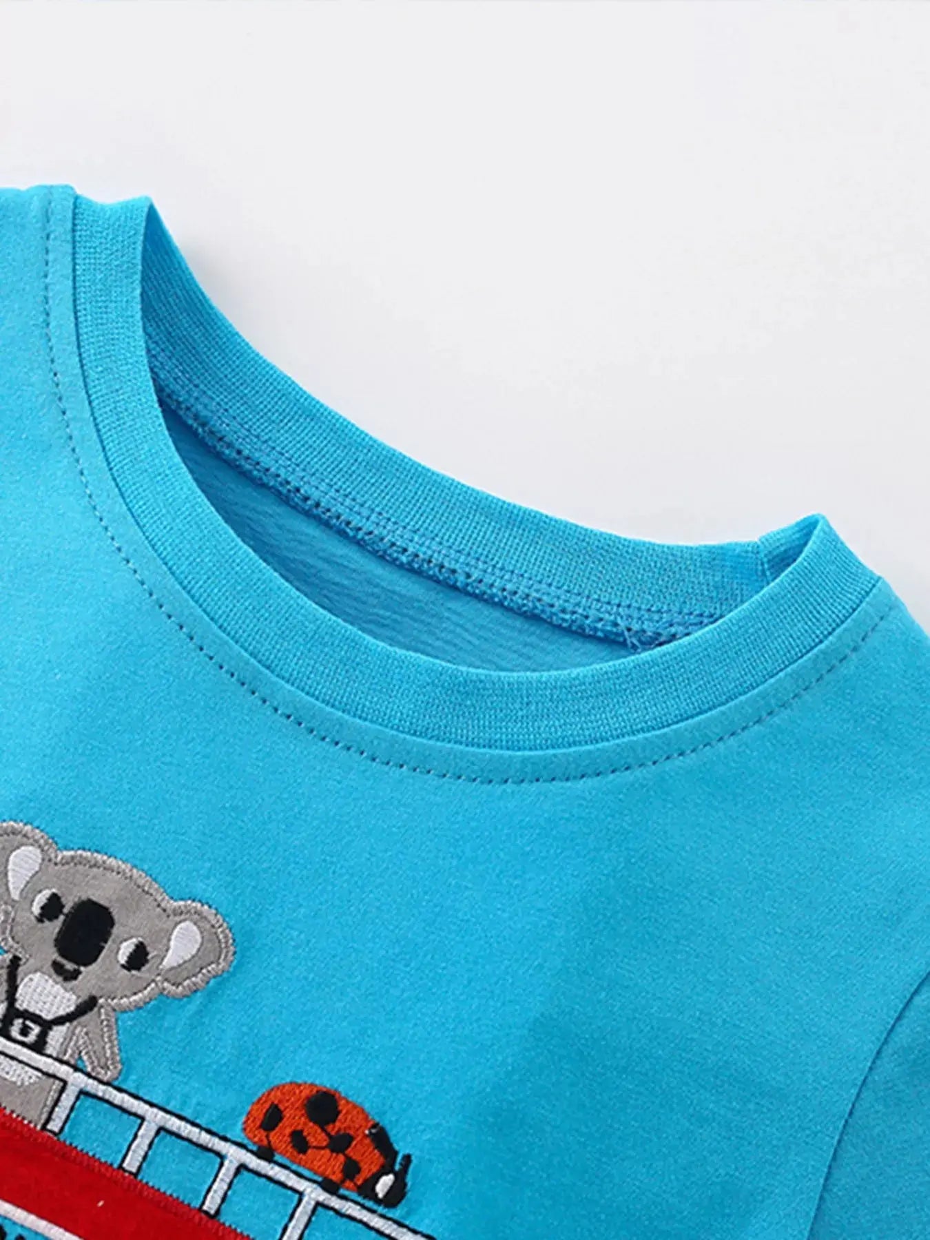 Children's Cartoon Bus Embroidery Short Sleeve T-Shirt Simply Love