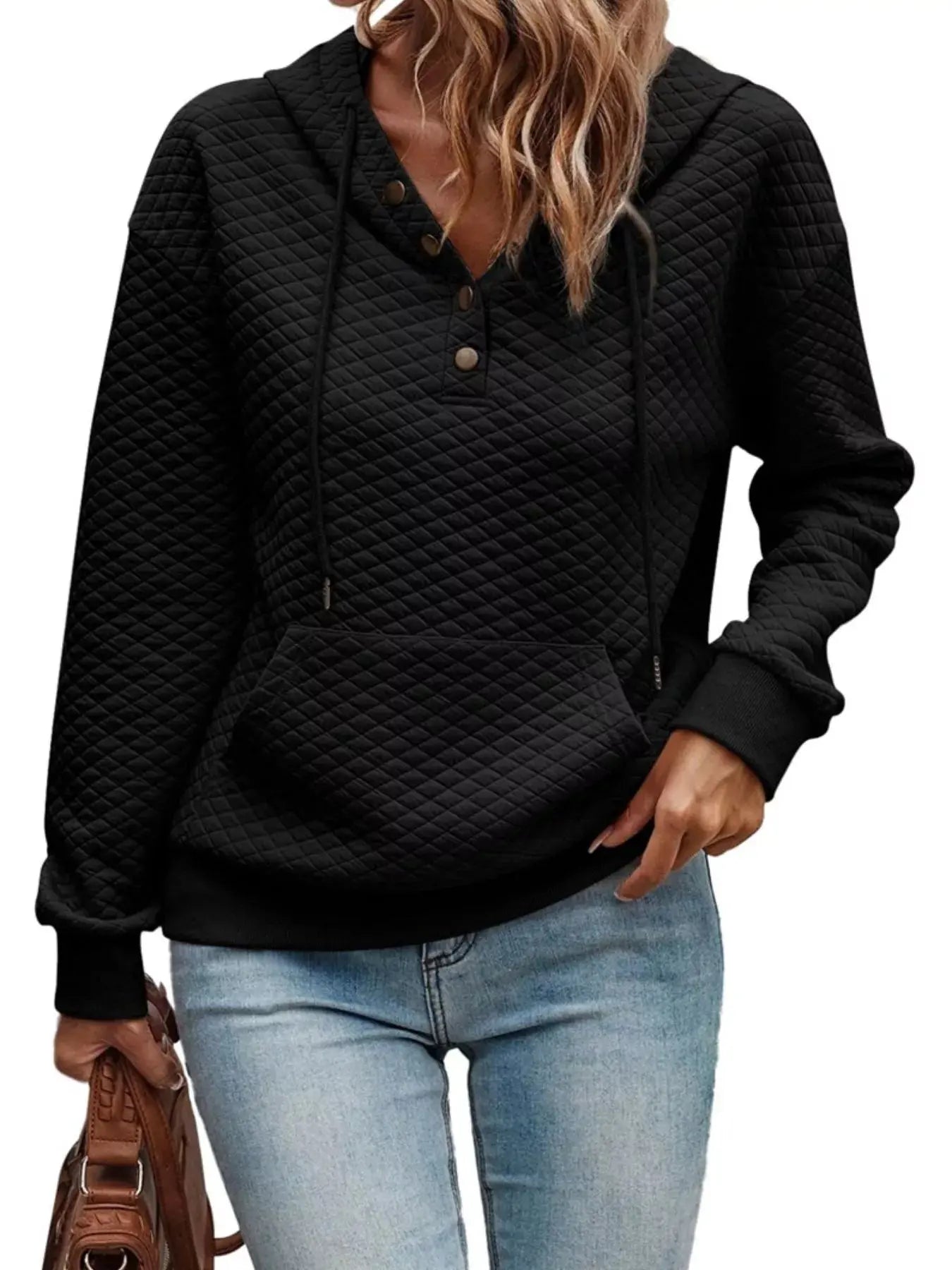 Drawstring Textured Dropped Shoulder Hoodie Simply Love