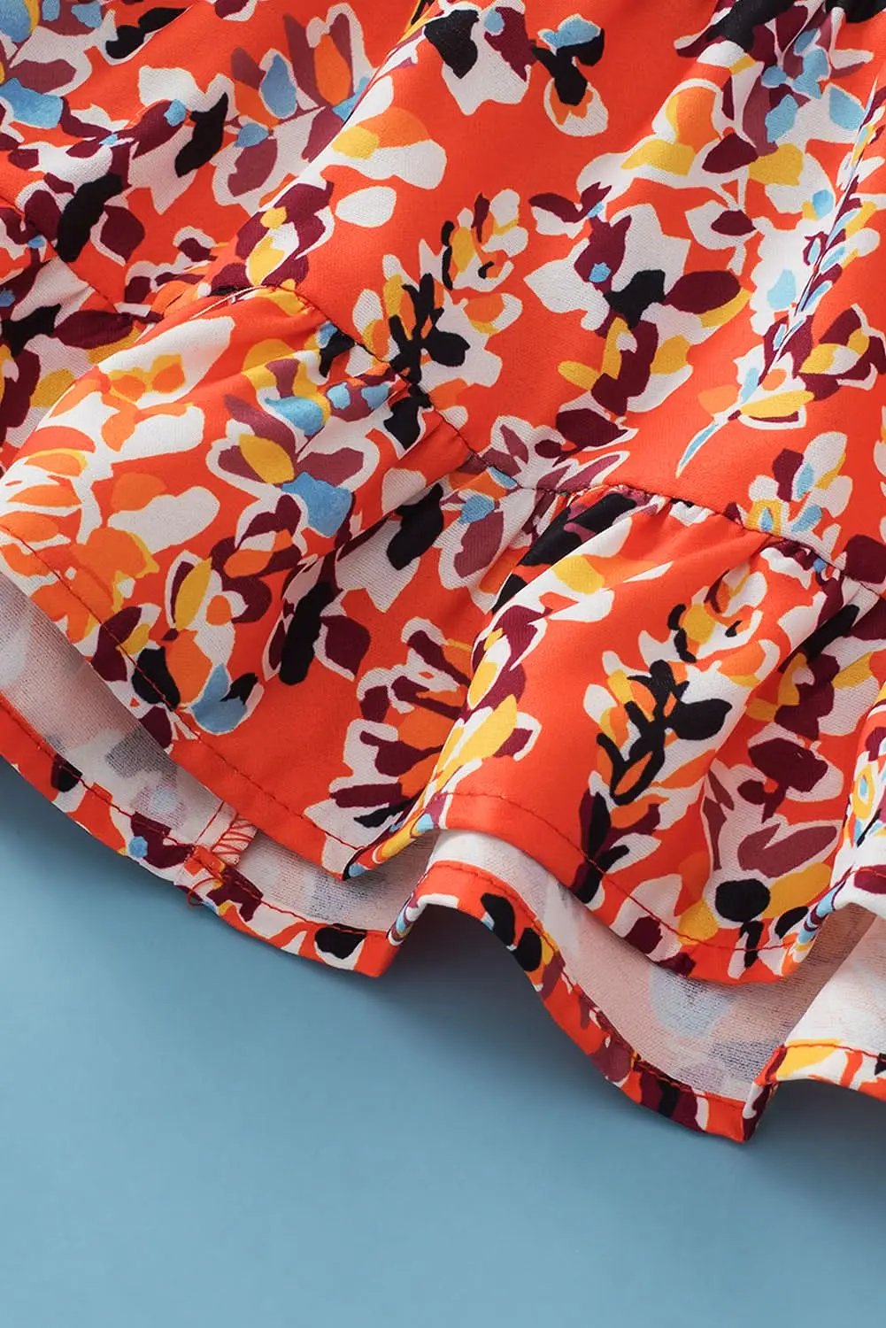 Chic orange floral ruffle sleeve top - Love Salve 