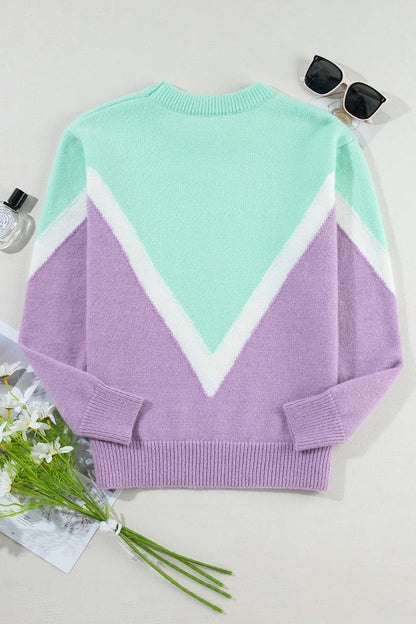 Contrast Round Neck Dropped Shoulder Sweater.