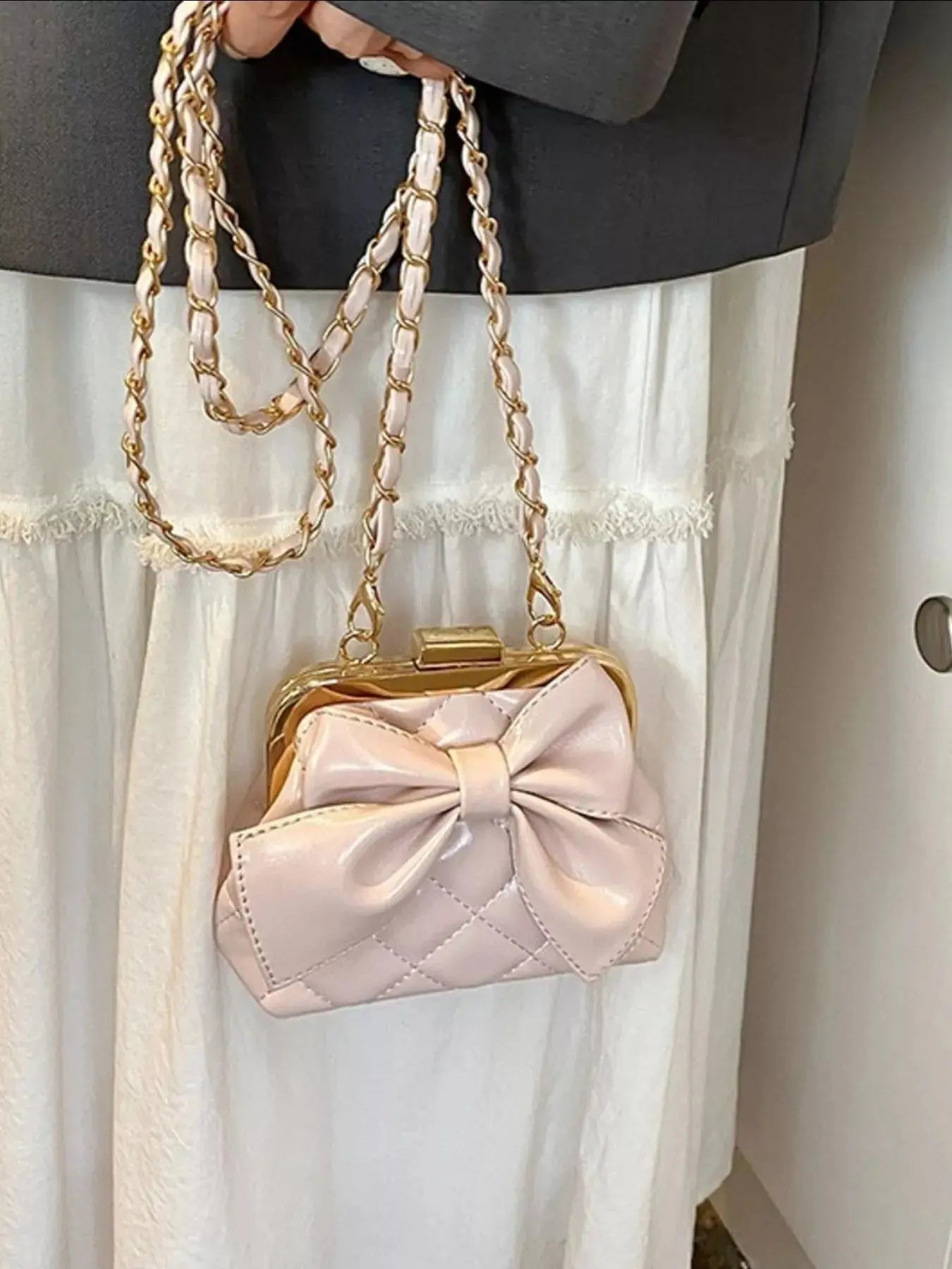 Bow Decor Quilted Crossbody Bag Simply Love