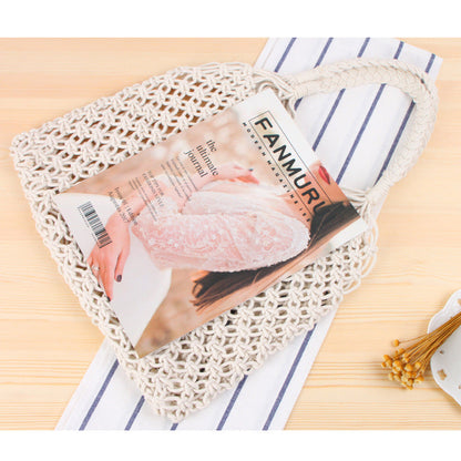 Solid Color One Shoulder Woven Bag Trendy Women Mori Straw Bag Degrees Handmade Cotton String Net Pocket Beach Bag