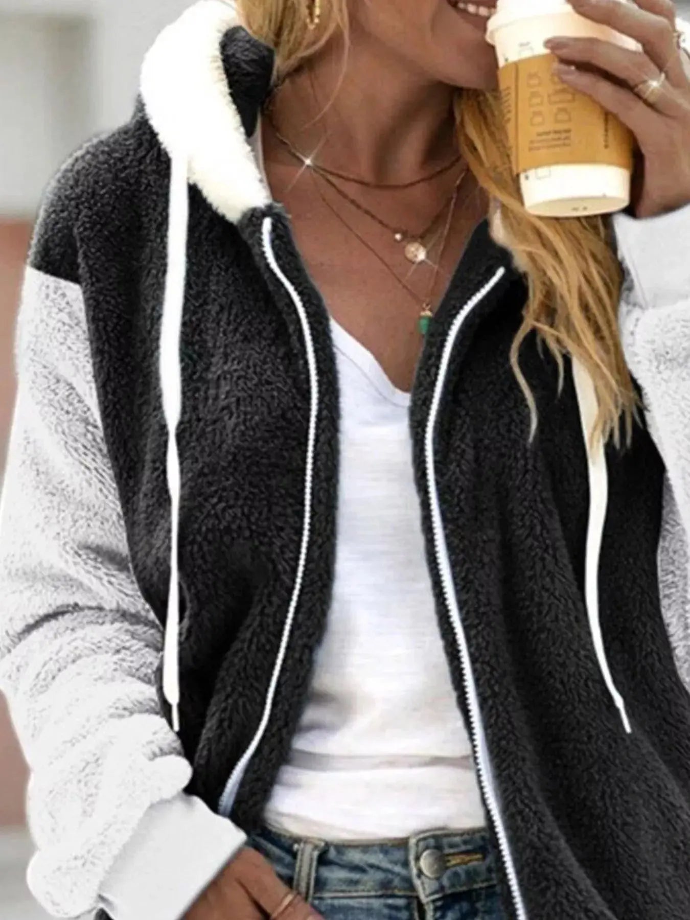 Full Size Fleece Zip-Up Hooded Outerwear Plus Size Simply Love