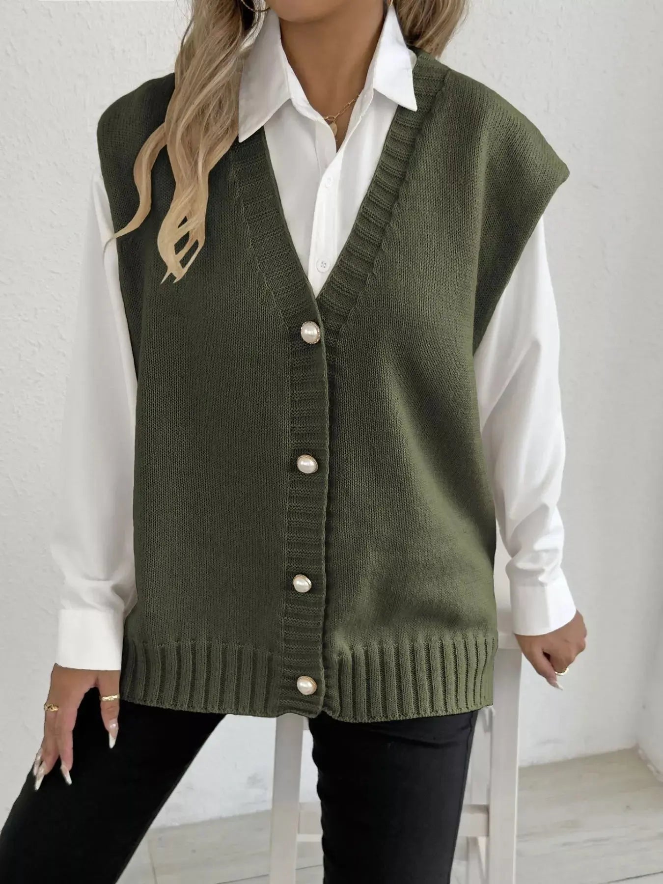 Button-Down Button Up Sweater Vest Simply Love