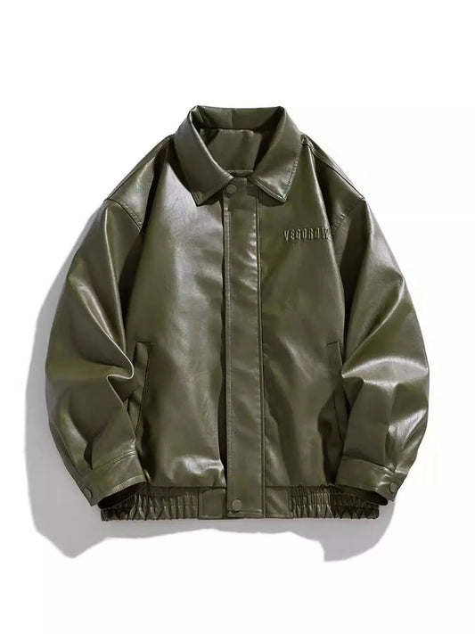 Men's Plus Size Collared Neck Leather Jacket Simply Love