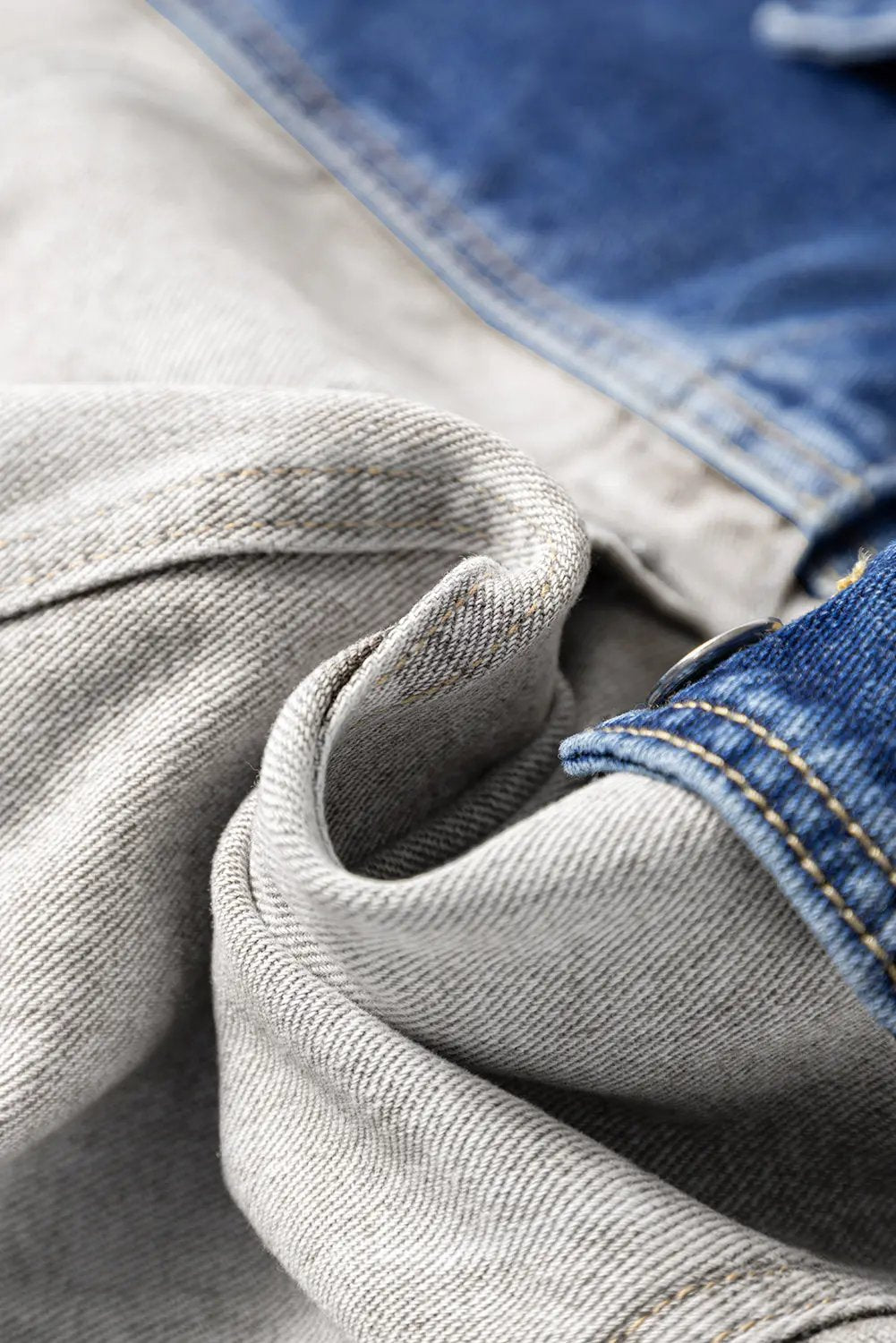 Dusk Blue Color Block Patchwork Flap Detail Distress Denim Jacket Love Salve